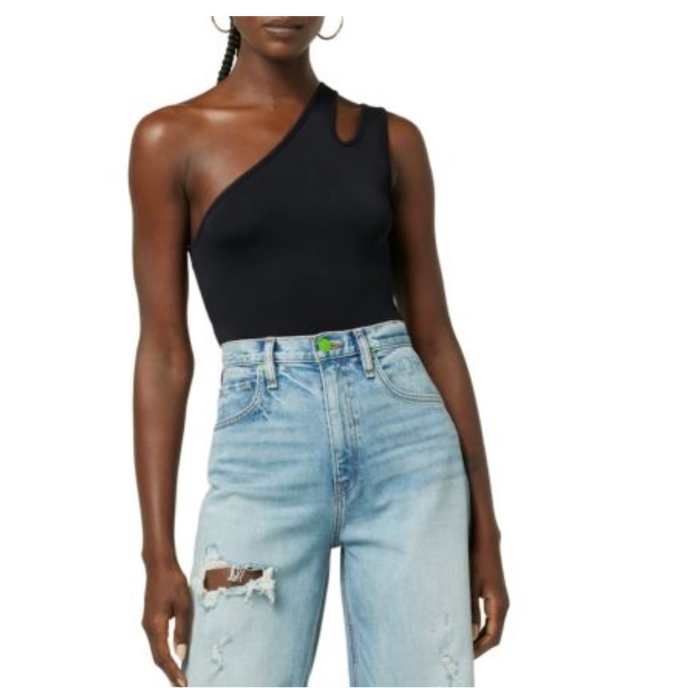 Hudson Jeans‎ Asymmetrical Bodysuit In Black Size L NWT - Picture 3 of 11